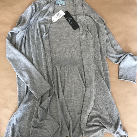 Joan Vass Sweaters - NWT Joan Voss Grey Cinched Back Cardigan